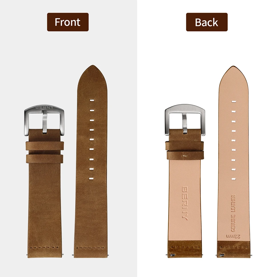 BERNY Oil Impregnated Leathers Watchbands 18/20/22mm Hight quality Watch Strap Watch Band Watch Accessories Black/Blue/Brown