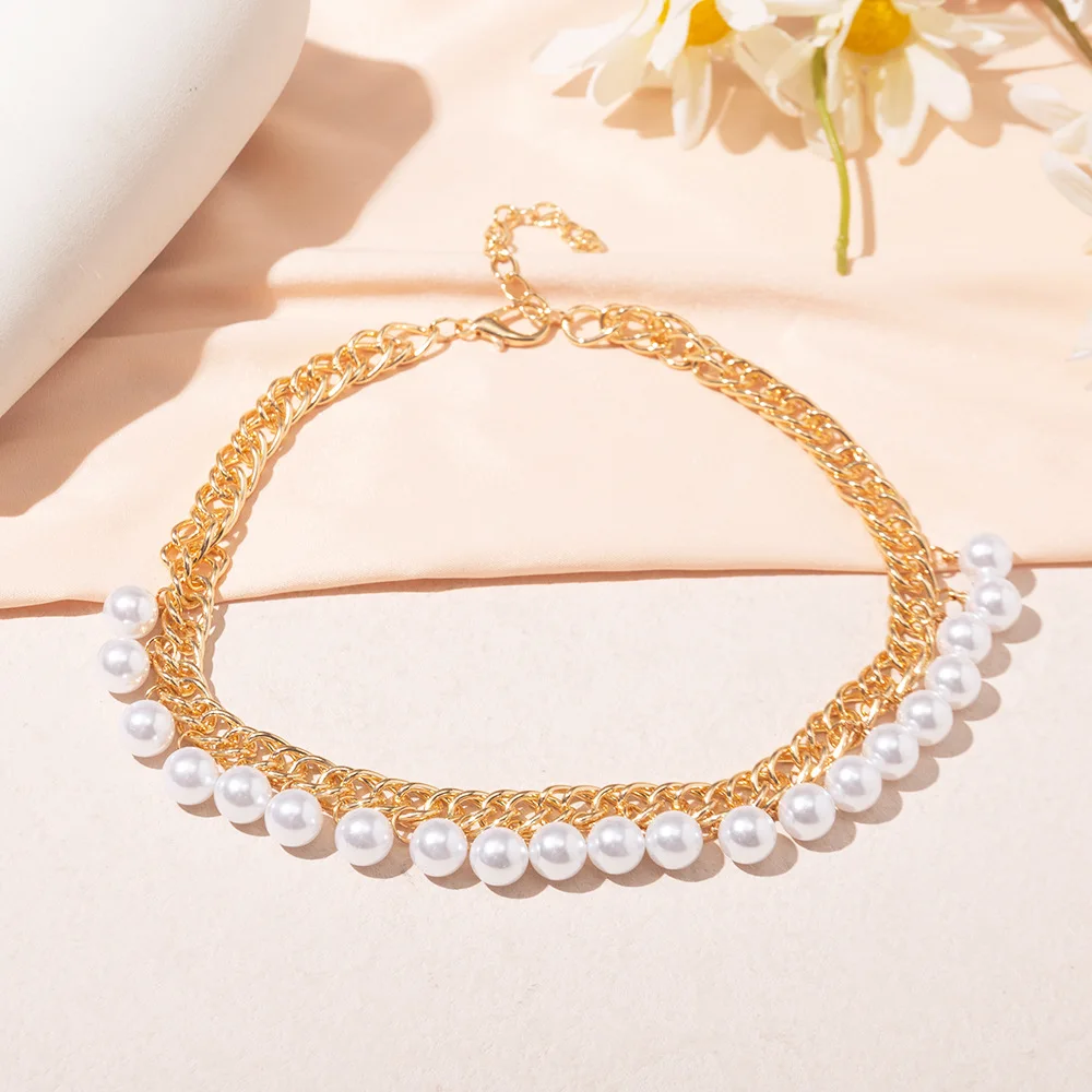 

Boho Gold Imitation Pearl Pendant Choker Necklace Steampunk Statement Heavy Metal Chunky Lock Chain Necklace Women Jewelry