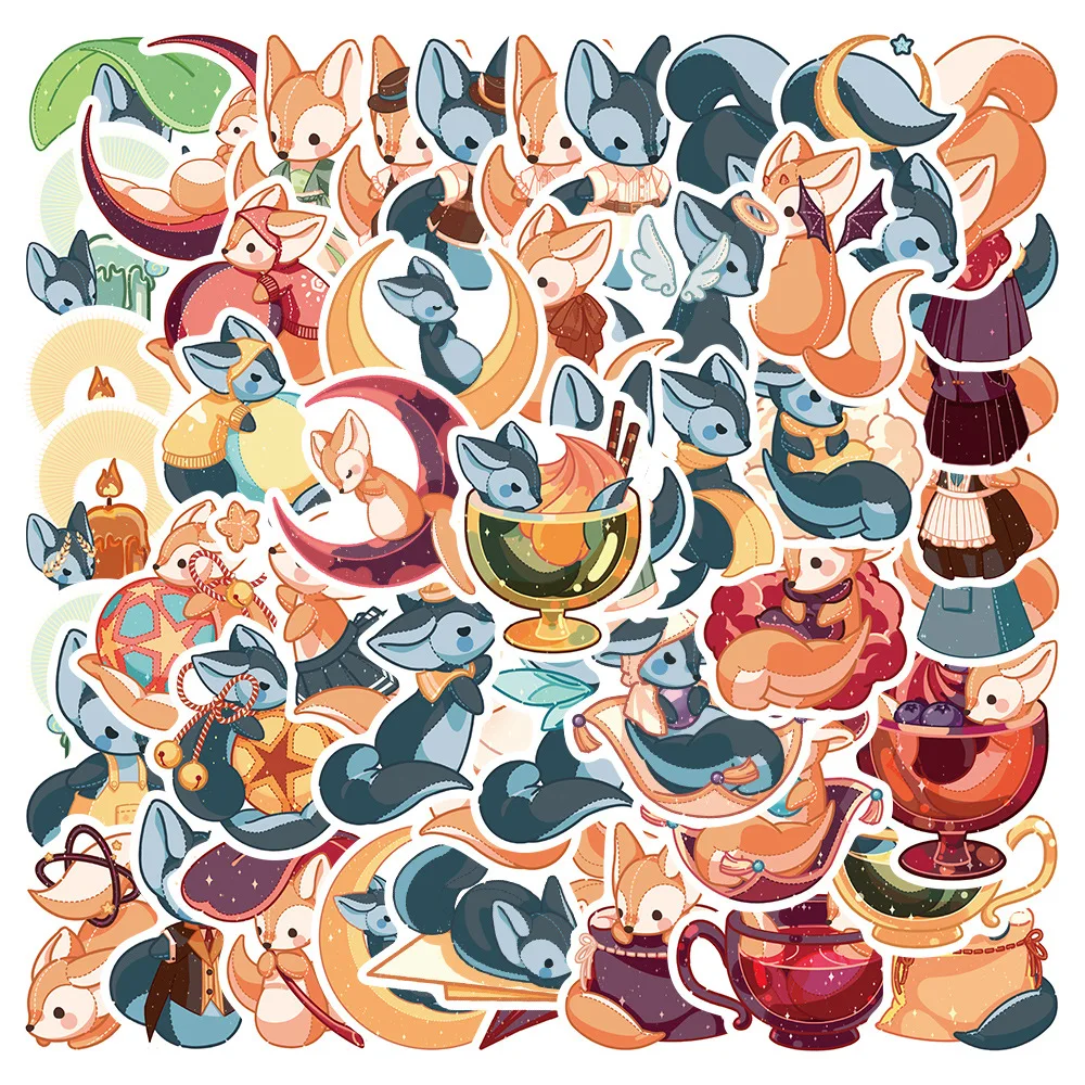 

50PCS Original Cute Little Fox Sticker Notebook Skateboard Guitar Trolley Case Water Cup Decoration Kawaii Stationery Sticker