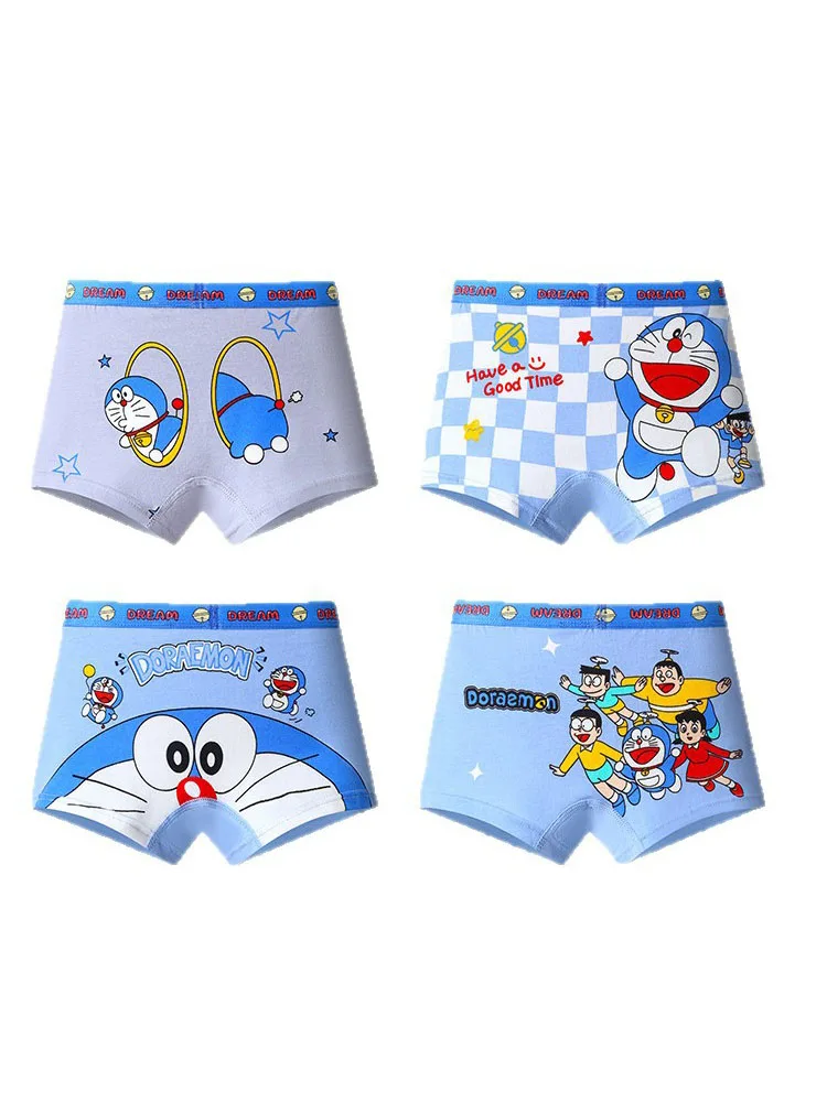 Фото Нижнее белье Doraemon, креативные высококачественные хлопковые дышащие боксеры с мультяшным принтом для студентов, впитывающие пот, 4 шт. №5