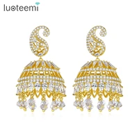 luoteemi gorgeous pakistan style bell drop earring for women bridals shiny aaa cubic zircon clear beads big fashion jewelry gift