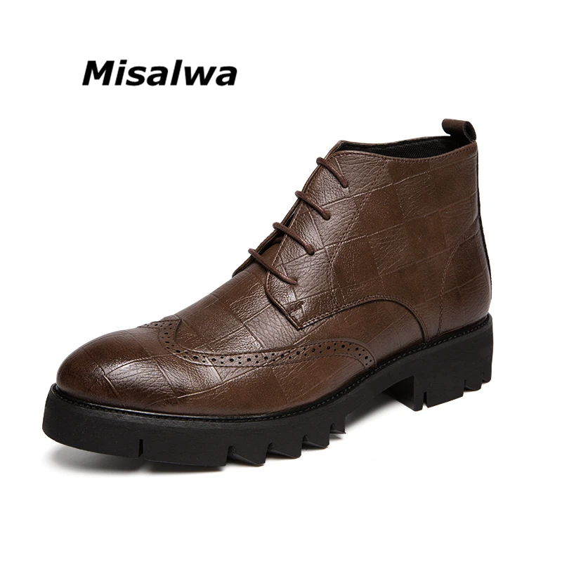 Stylish Elevator Boots Men Misalwa High Top Brogue Men Boots Platform Oxford Shoes for Men Formal Dress Boots images - 6