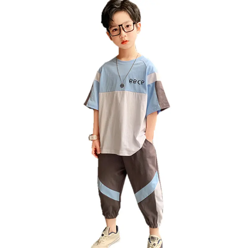 

Children Clothes Fashion Summer Teenage Boys Loose Casual T-Shirt Pants 2Pcs kids boys sport clothes Sets Outfits 6 8 10 12 14