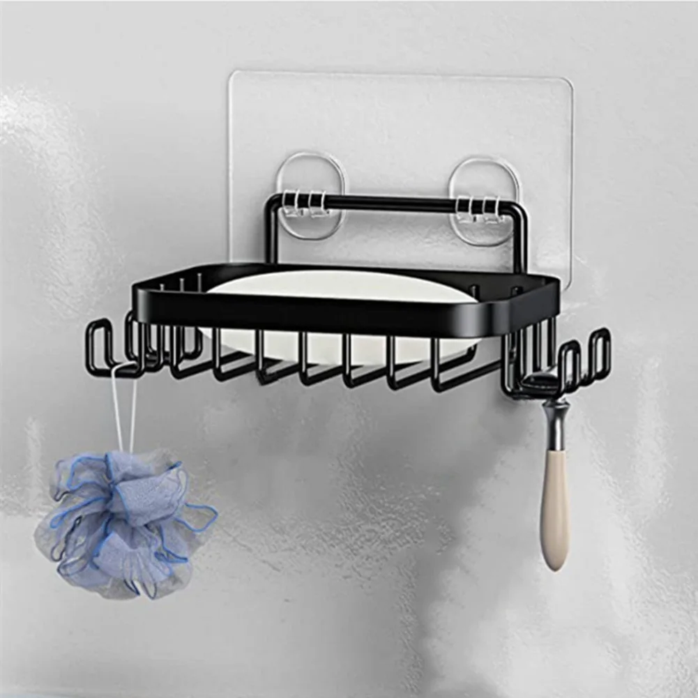 

No Punching Stainless Steel Soaps Dish With Hook Multifunctional Soaps Holder Disk For Home Bathroom