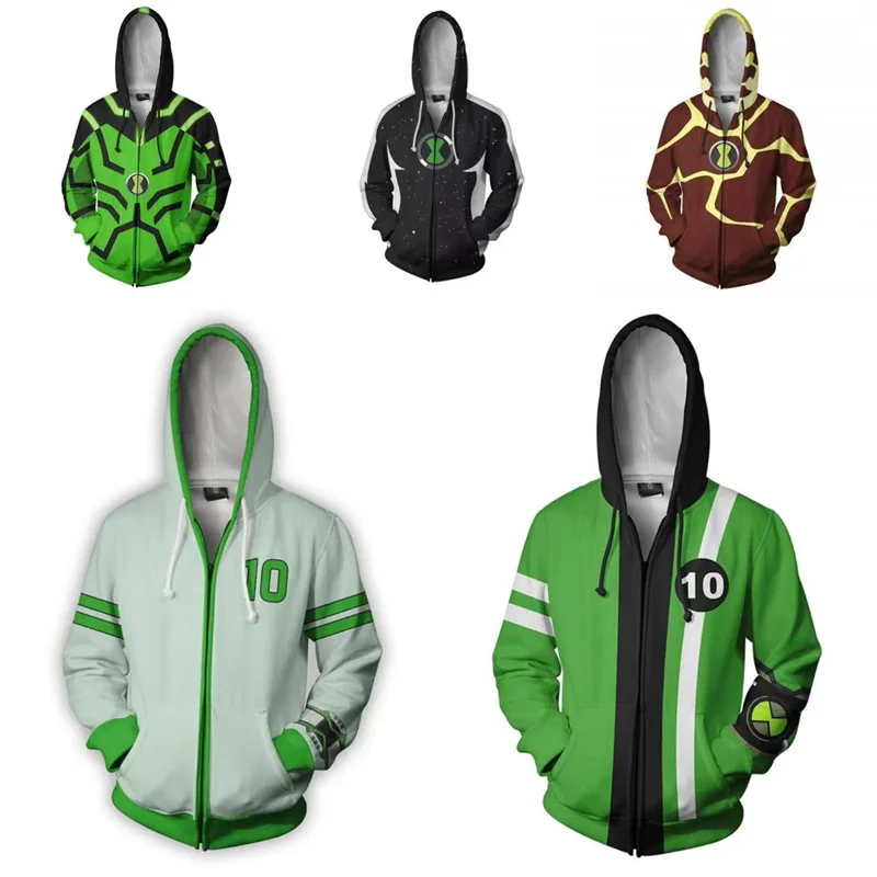 

Ben10 Hoodie Ben Tennyson Cosplay Costume 3D Printing Casual Zipper Jacket