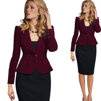 womens blazer fashion 2 button burgundy party tuxedo formal business jacket lady suit