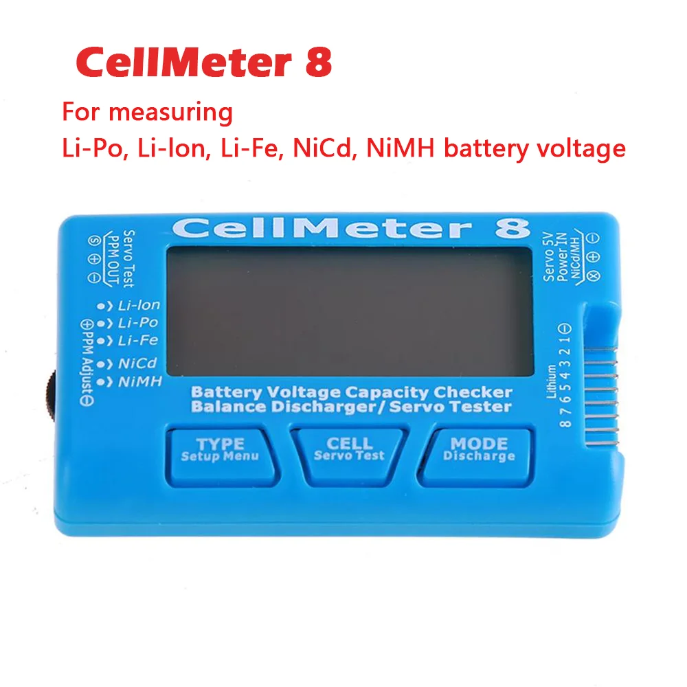 CellMeter 8 1-8S Battery Capacity Voltage Checker Meter For measuring Li-Po, Li-lon, Li-Fe, NiCd, NiMH battery voltage
