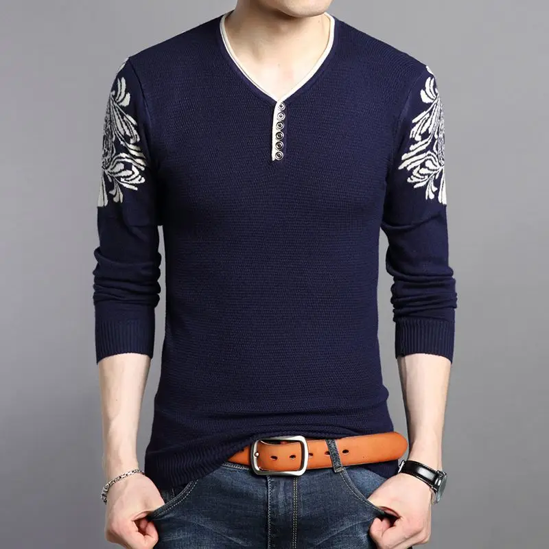Fashion Men Knitted Sweaters Pullovers Spring Autumn Korean Streetwear Male Clothes Long Sleeve V-neck Basic Casual Loose Tops