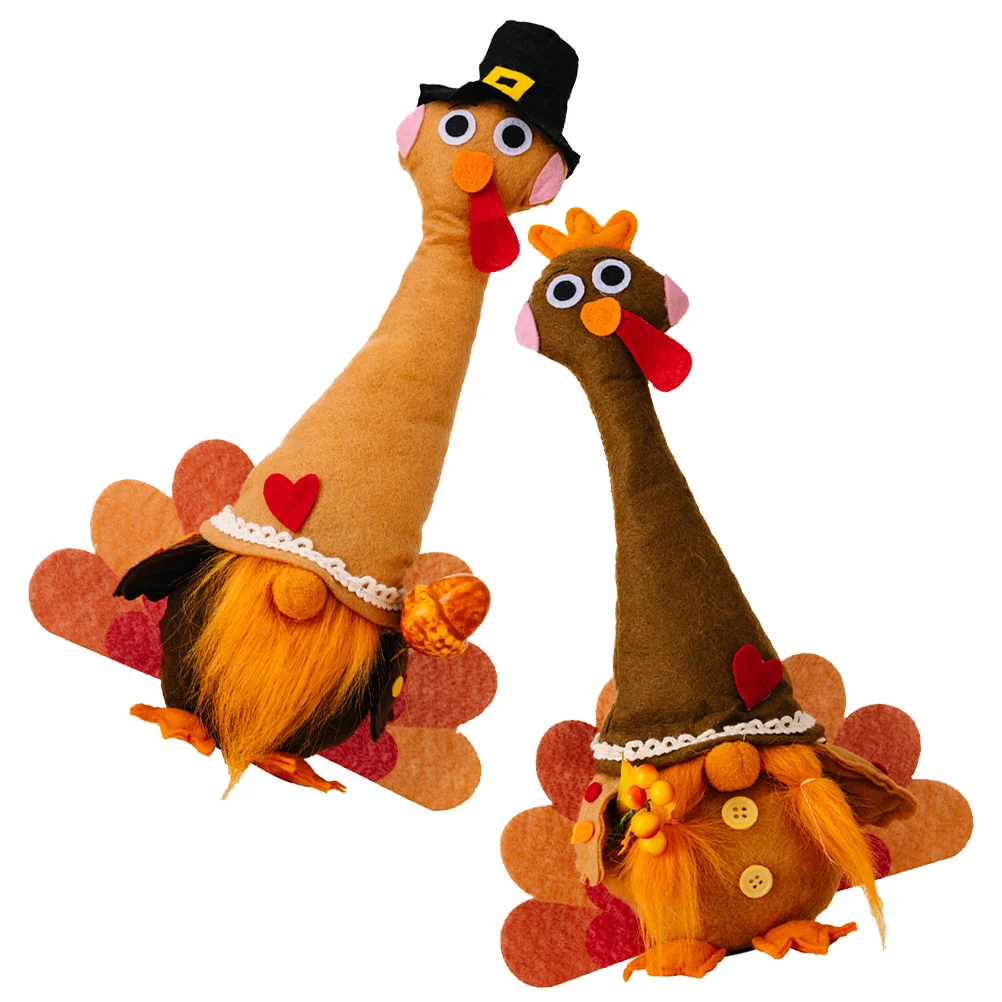 

2pcs Thanksgiving Day Scene Layout Props Decoration Plush Turkey Dolls