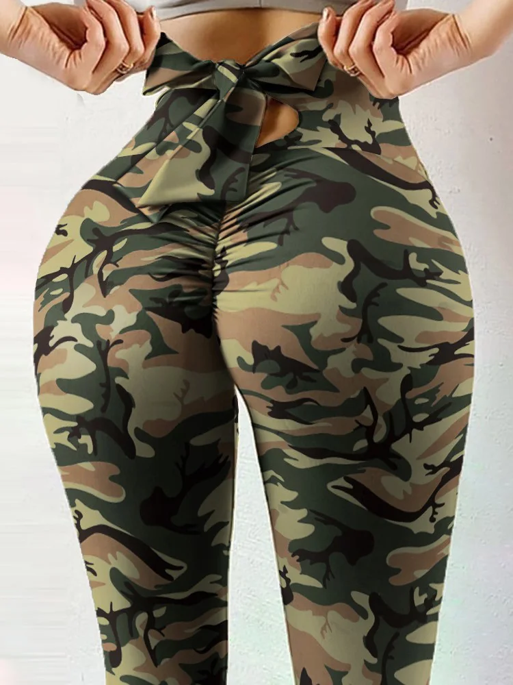 Bowknot Sports Jogging Women Leggings Printed High Elastic Skinny Sexy Gym Pants Push Up Tights Slim Jegging Fitness Leggins