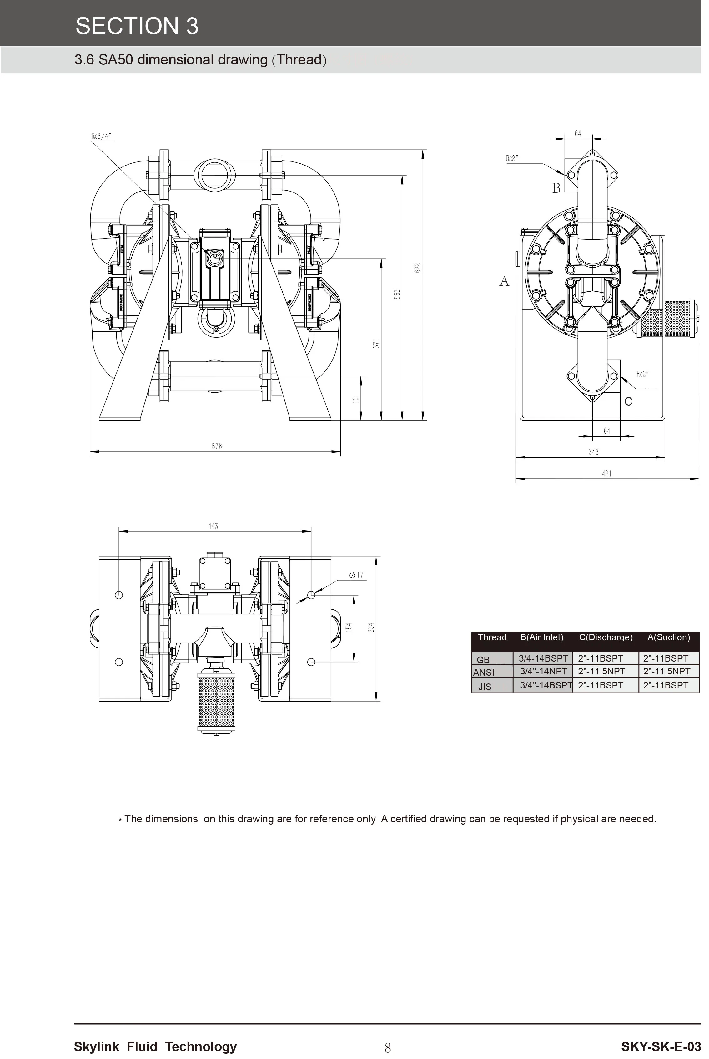 Skylink SA50 2-дюймовый металлический мембранный насос пневматический воздушный