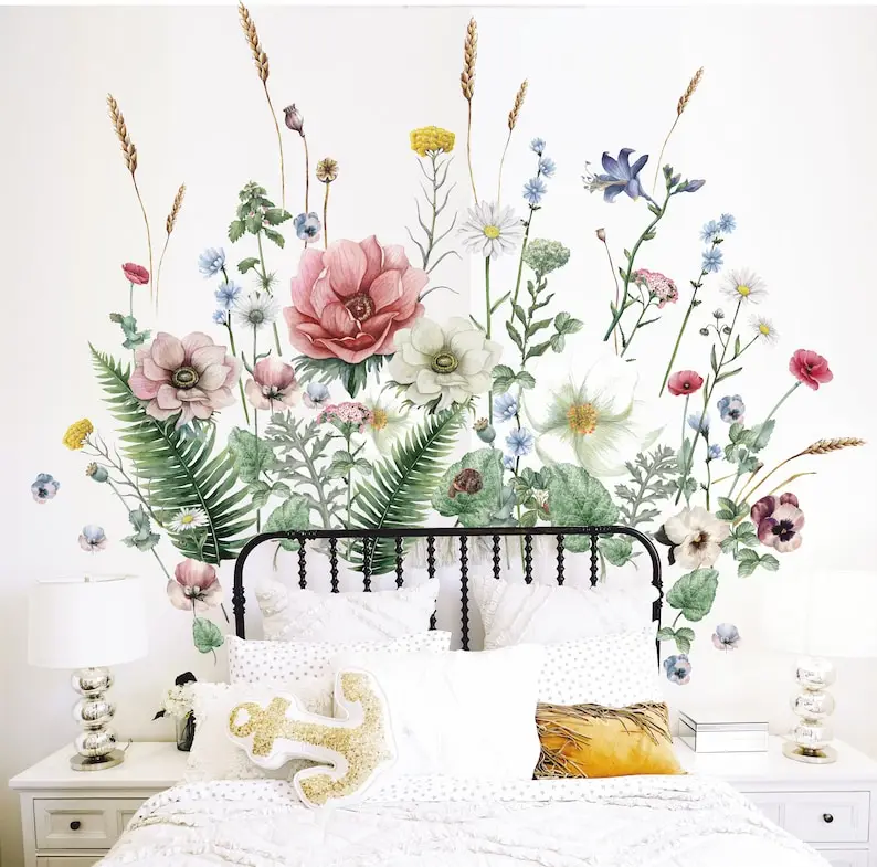 

Wildflowers Wall Decals - Watercolor Flowers Wall Art - Wooden Flowers Bouquet