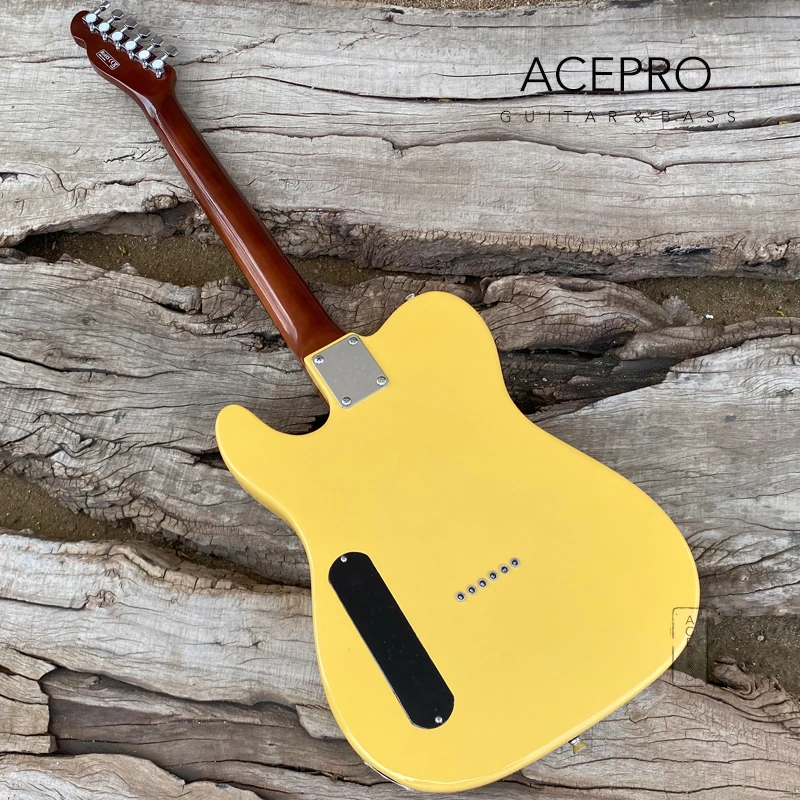 Электрическая гитара Brown Burst Acepro черные пикапы P90 гриф из гофрированного клена топ