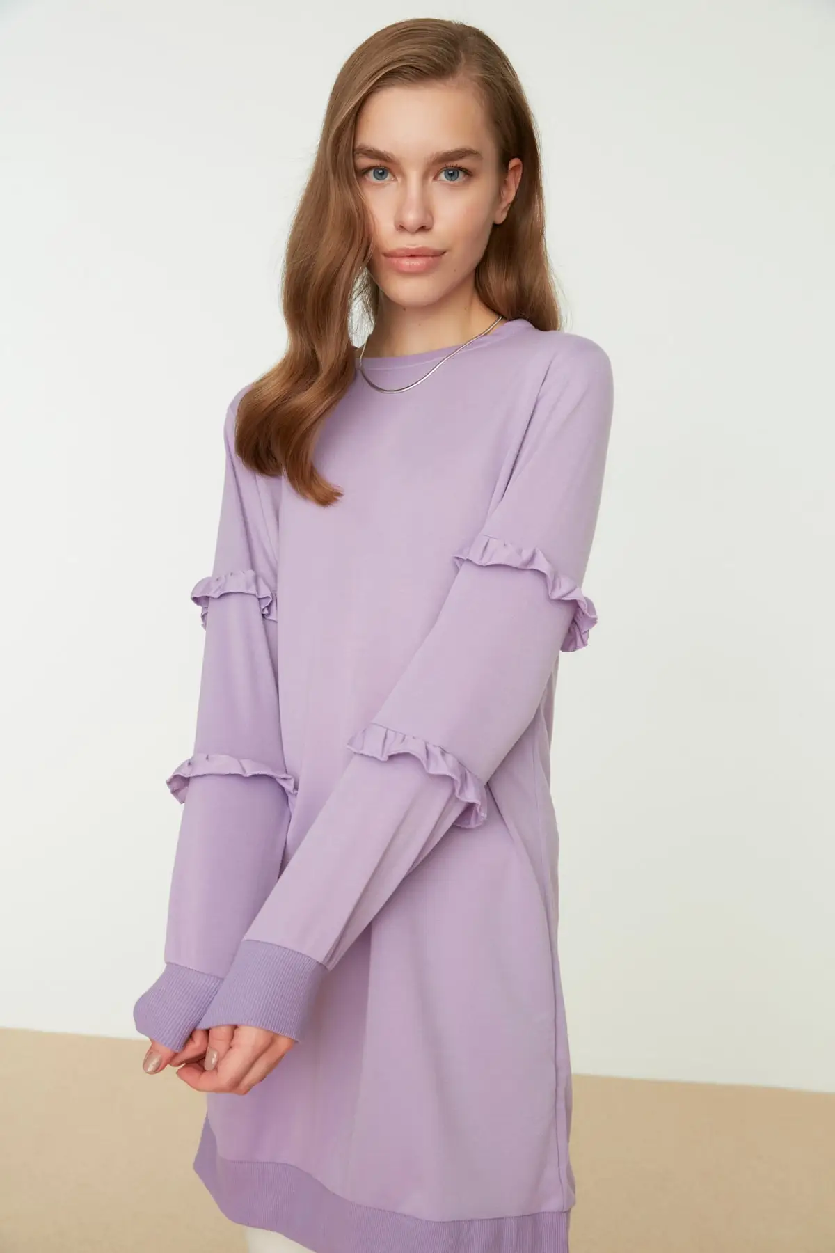

Plum bicycle collar sleeves frilly knitted tunic TCTSS21TN0088