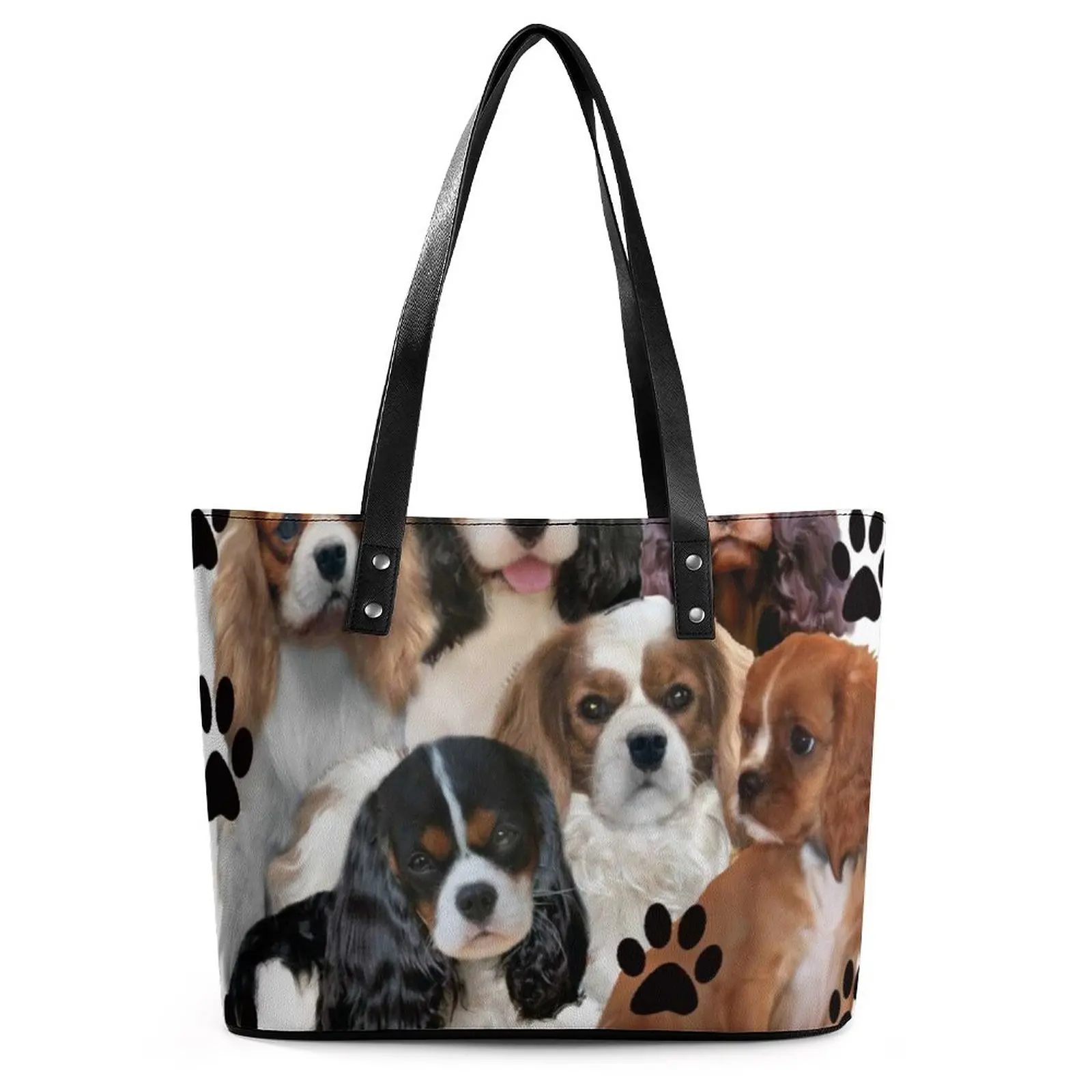 

Кавалер спаниель собачья лапа сумки животное колледж Tote сумка студенческая забавная сумка на плечо с принтом карман из искусственной кожи ...