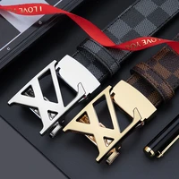 young mens xz word toothless automatic buckle fashion retro plaid trend casual business belt