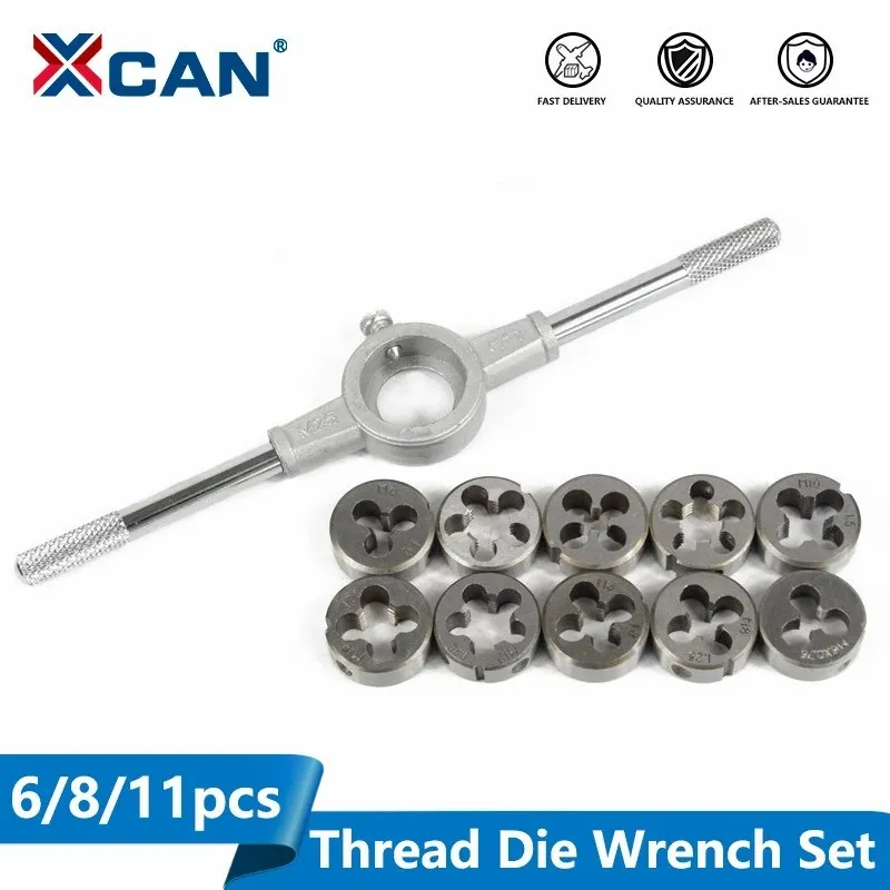 XCAN 6/8/11pcs Metric Die Wrench Sets Circular Die Kit Screw Thread Taps and Die Hand Tapping Tools