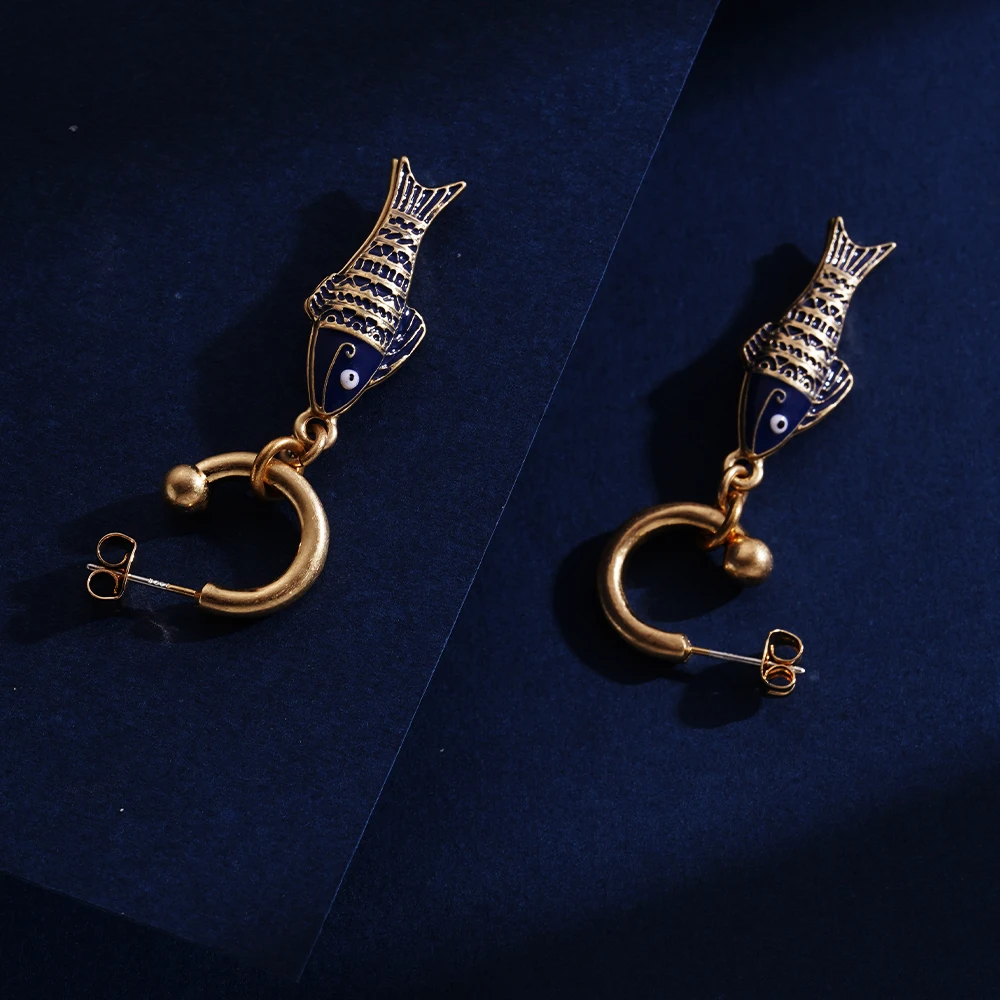 Морские серьги темно-синие полосатые богемные шикарные морские женские