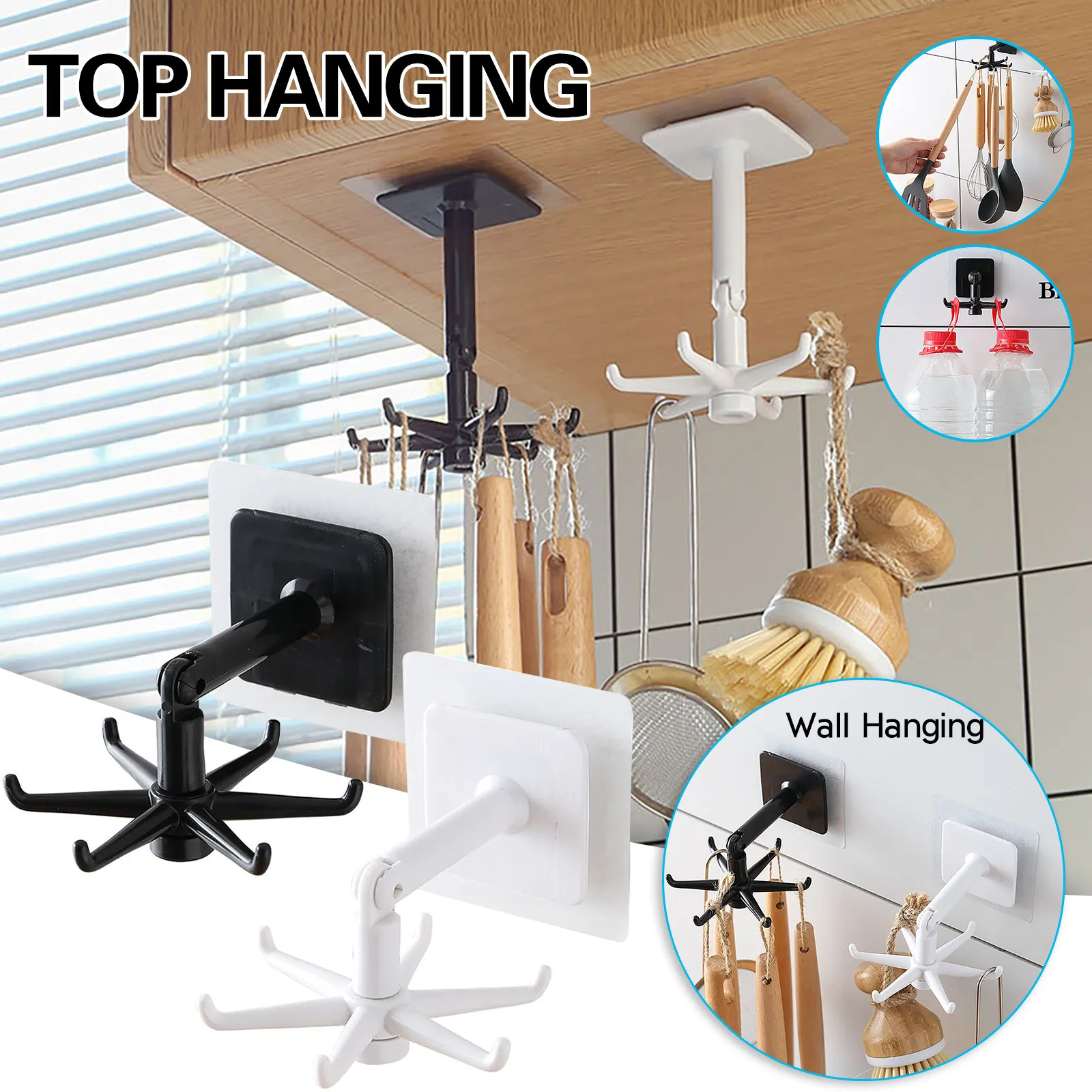 

1/2PCS Rotating Hooks Kitchenware Storage Kitchen Cabinet Wall Hanging Rack Spatula Spoon Kitchen Gadgets Multifunctional Hooks