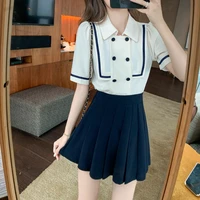 2022 summer womens korean style two piece set fashion luxury chiffon shirt top a line high waist pleated skirt suit