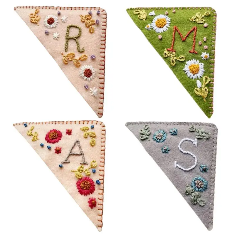 

Creative Chinese Embroidery Bookmarks Elegant Felt Flower Triangle Hand Embroidered Bookmarks Corner Page Bookmark Stationery