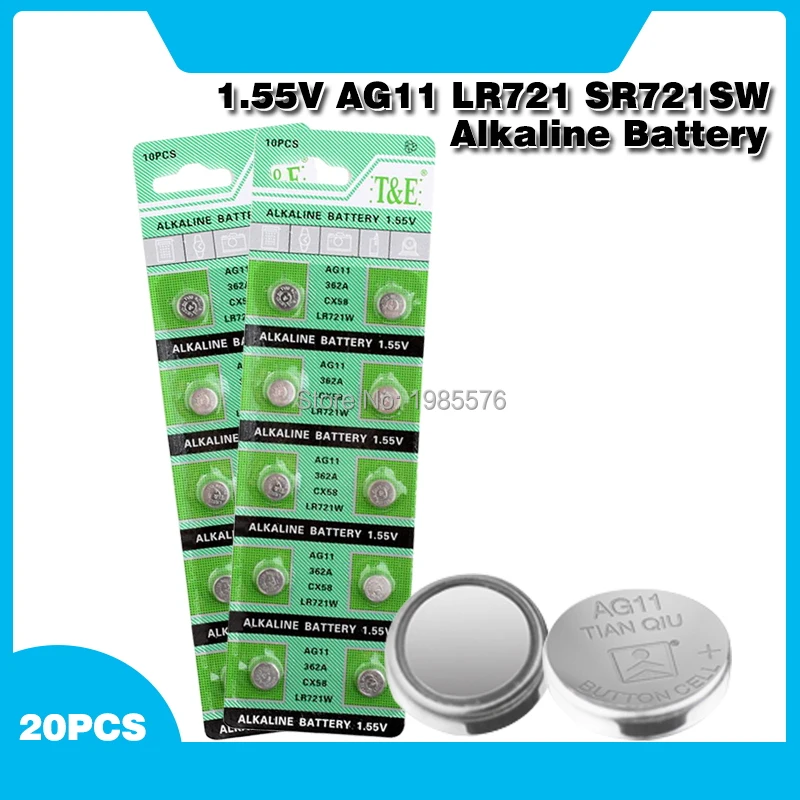 

Щелочные батарейки LR721 шт./упак. AG11, 20, 362, SR721, 162, 1,55 в, для часов, игрушек, пультов