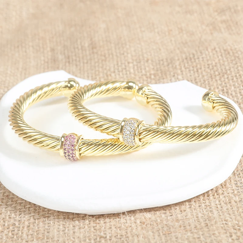 Популярный женский и мужской браслет 7 мм Классический Медный с-образным золотым