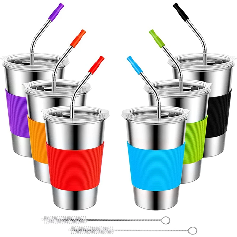 

Reusable Travel Mug Coffee Cups with Lids and Straws, 12 OZ Stainless Steel Personalized Cups for Kids Drinks