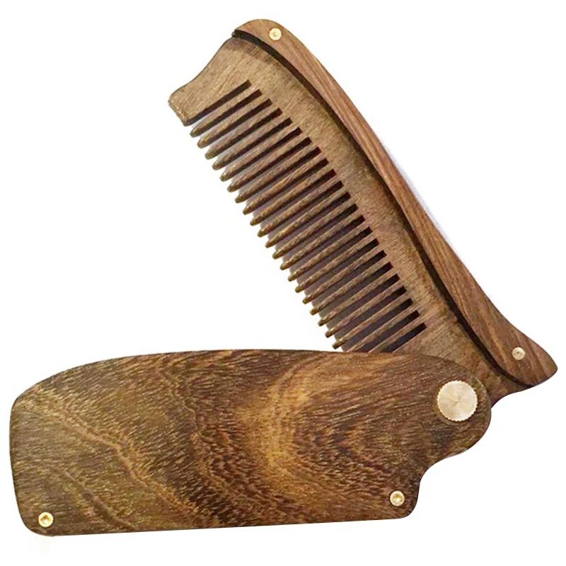 

Black Gold Sandalwood Men's Folding Comb Portable Wooden Comb Sandalwood Beard Shape Comb