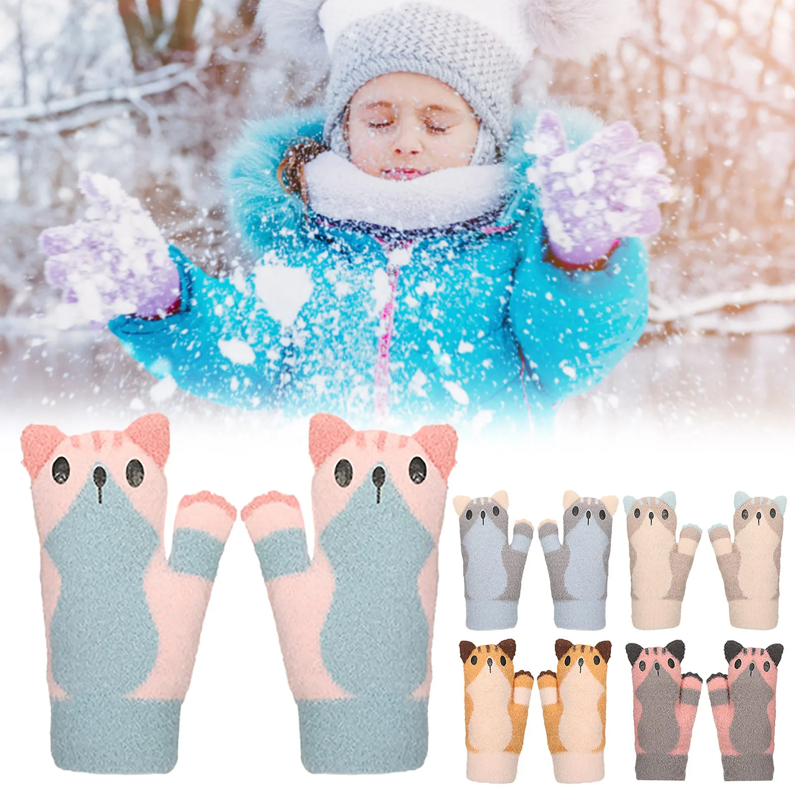 

Children'S Mitten Warm Gloves Cute Cartoon Fashion Outdoor Winter Velvet Thick Warm And Cold Gloves