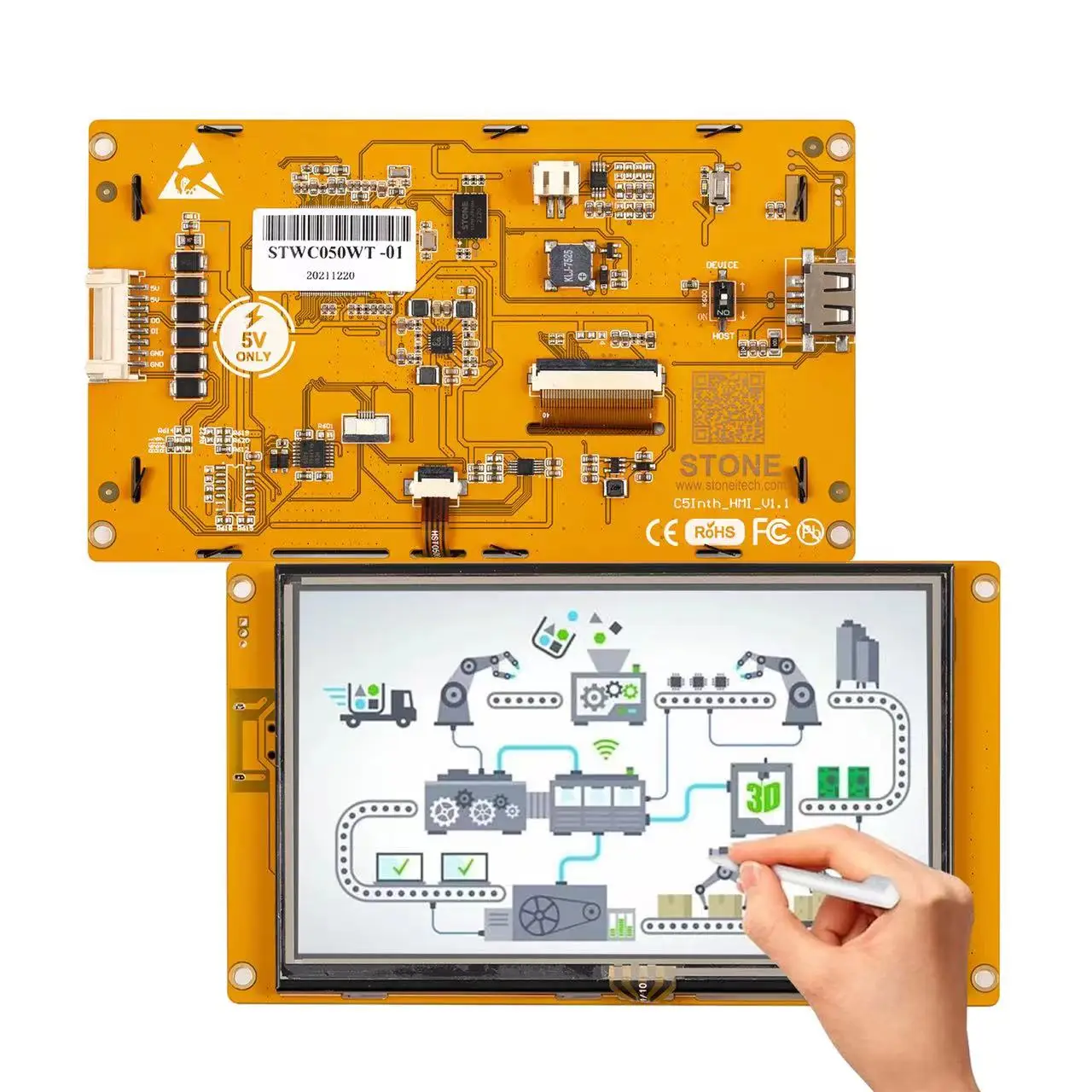 5 Inch TFT LCD Module Intelligent Civil Type Panel Smart Touch Screen Display with RS232+TTL interface