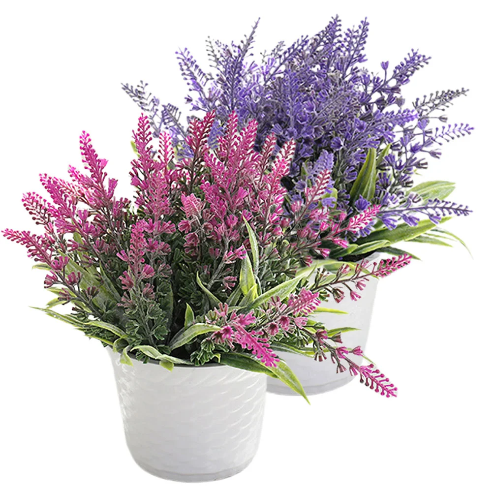 

2 Pcs Flower Bonsai Artificial Decor Simulation Lavender Plants Indoor House Fake Potted Desktop Home