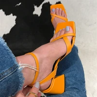 2022 summer new women fashion sandals ankle buckle strap female shoes block high heels sexy ladies solid footwear plus size 43