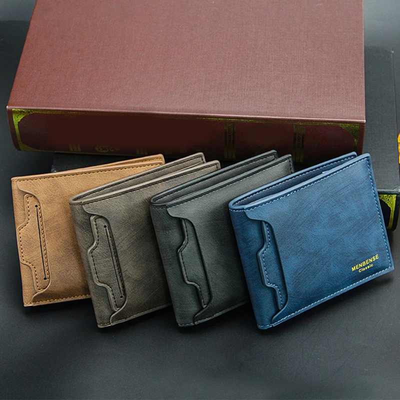 

2022 Classic Men's Wallets Vintage PU Leather Wallet Short Fold Business Card Holder Purse Wallet Man