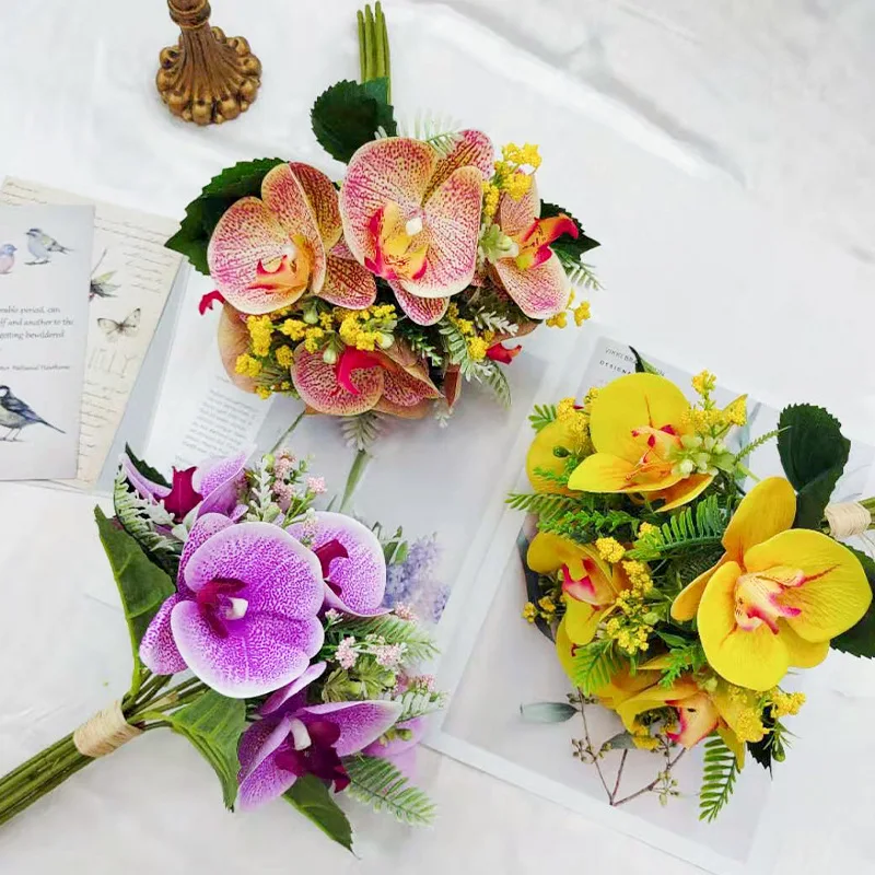 

Artificial Flower Phalaenopsis Bouquet Pansy Bride Holding Flower Wedding Home Table Hotel Table Decoration Vase Arrangement