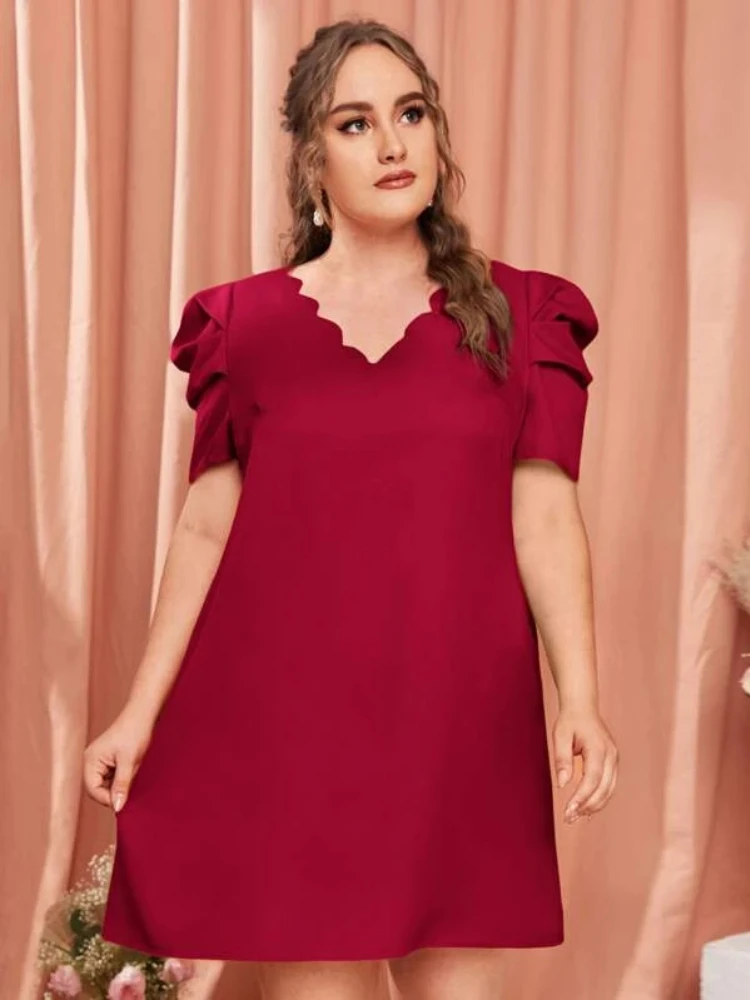 

Casual Dresses Plus Size 4XL 5XL 6XL V-neck Puffy Sleeve Knee-length Gowns for Elegant Ladies Evening Office Birthday Outfits
