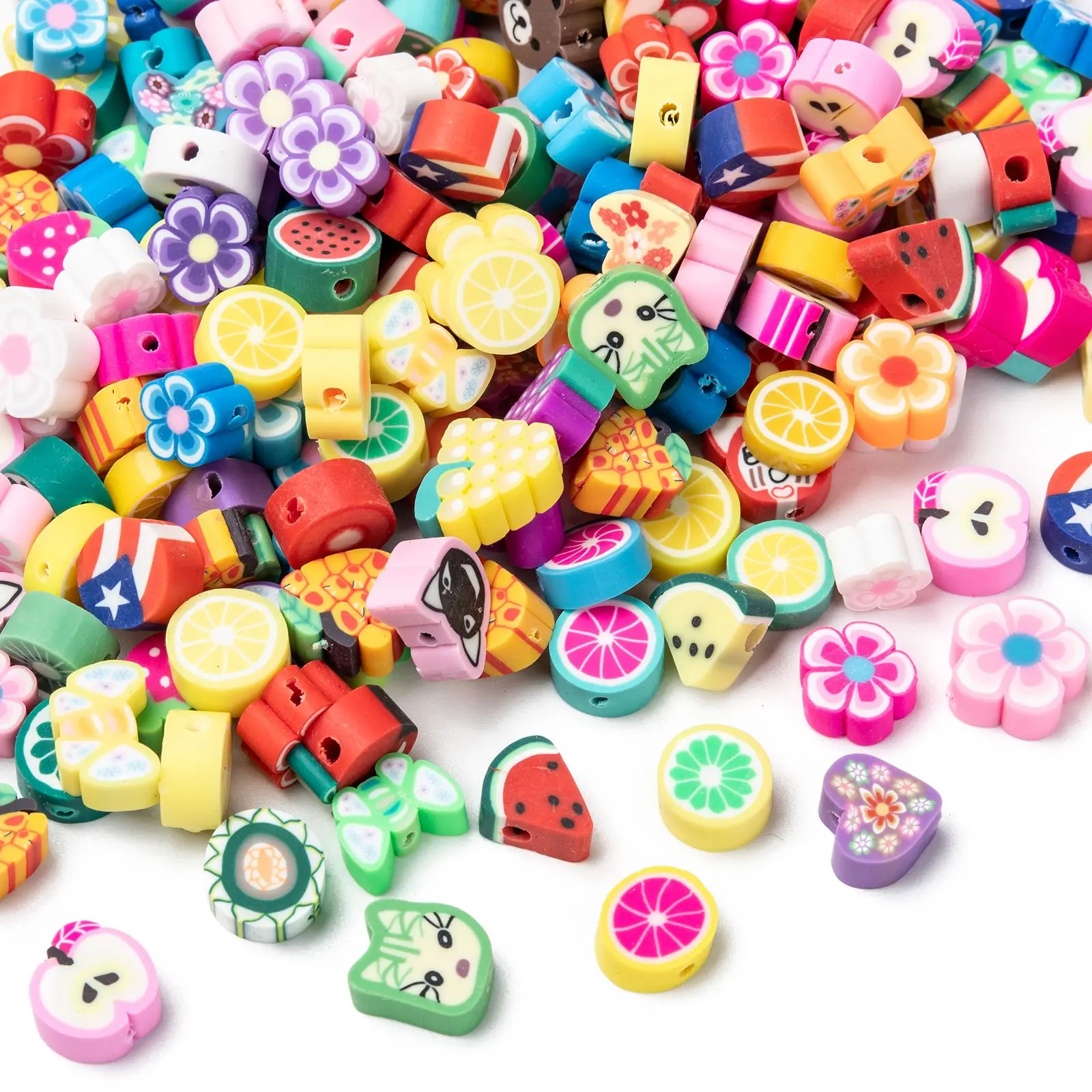 

200Pcs Mixed Flower Animal Fruit Shape Clay Beads Polymer Clay Spacer Beads For Handmade Jewelry Making DIY Bracelet Accessories