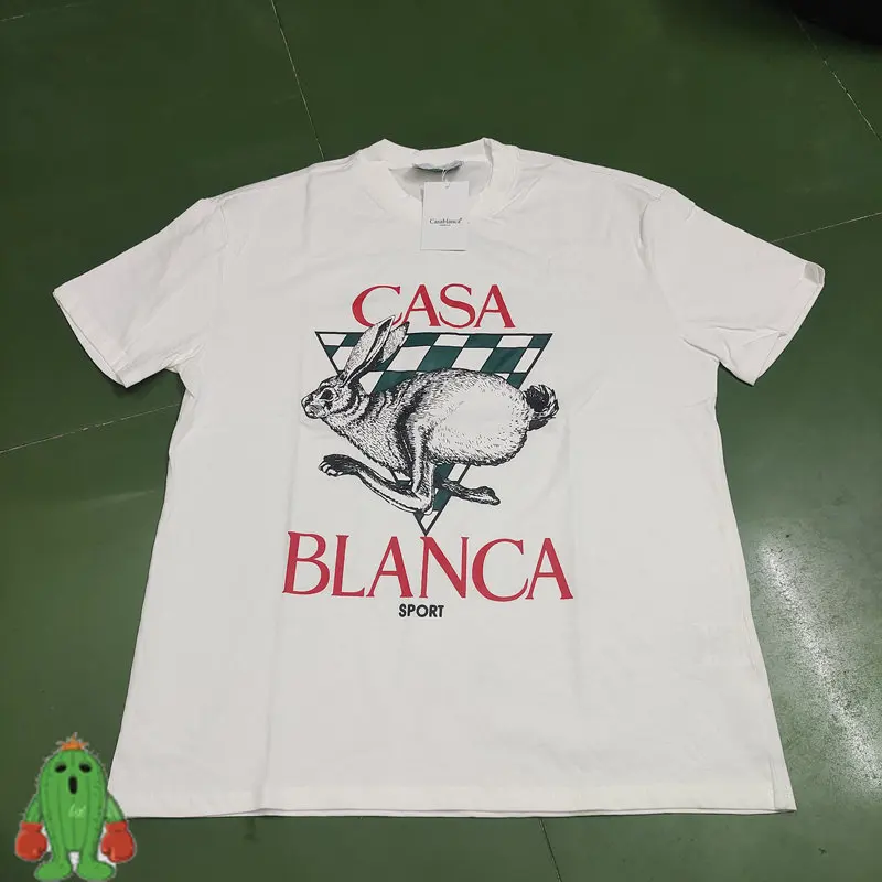 

Real Photo New Casablanca T-shirt Men Women Black White Rabbit Print T Shirt