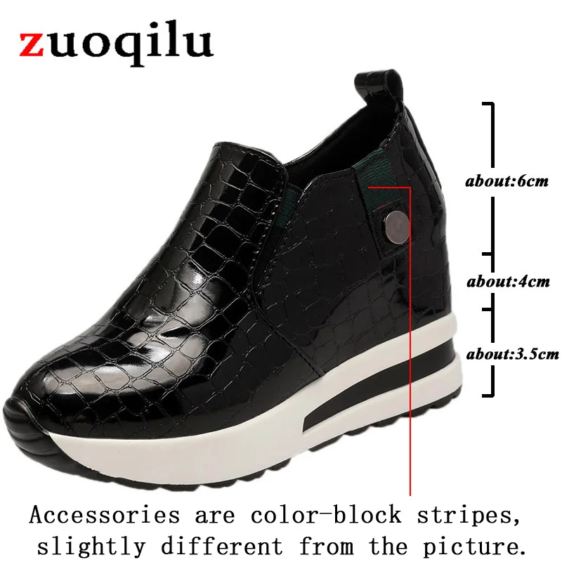 Wegde heel shoes for women height increasing sneakers slip on loafers women PU Leather casual shoes women Platform sneakers