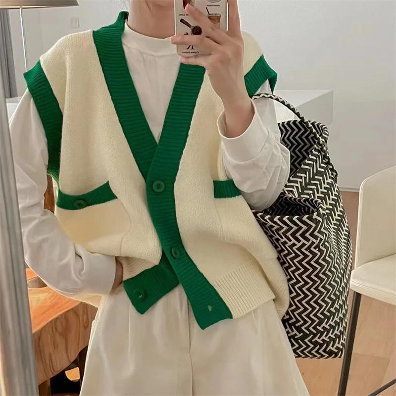 

Autumn New All-Matching Slim Fit Solid Color Vest Tweed Waistcoat Jacket Vest Women's Fashion Spring Cardigan Outerwear