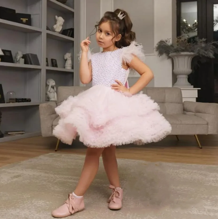 

Милое Платье на день рождения для маленьких девочек с украшением из жемчуга и бантом, платье для свадебной вечеринки, платье для специальной церемонии, платье-пачка для девочек