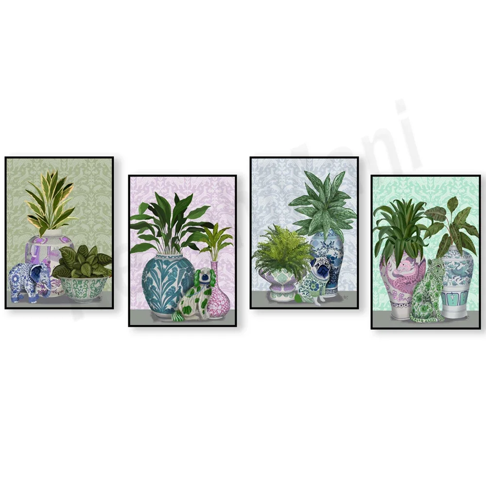 Синий слон в стиле шинуазри мопс керамический плакат стаффордширского терьера