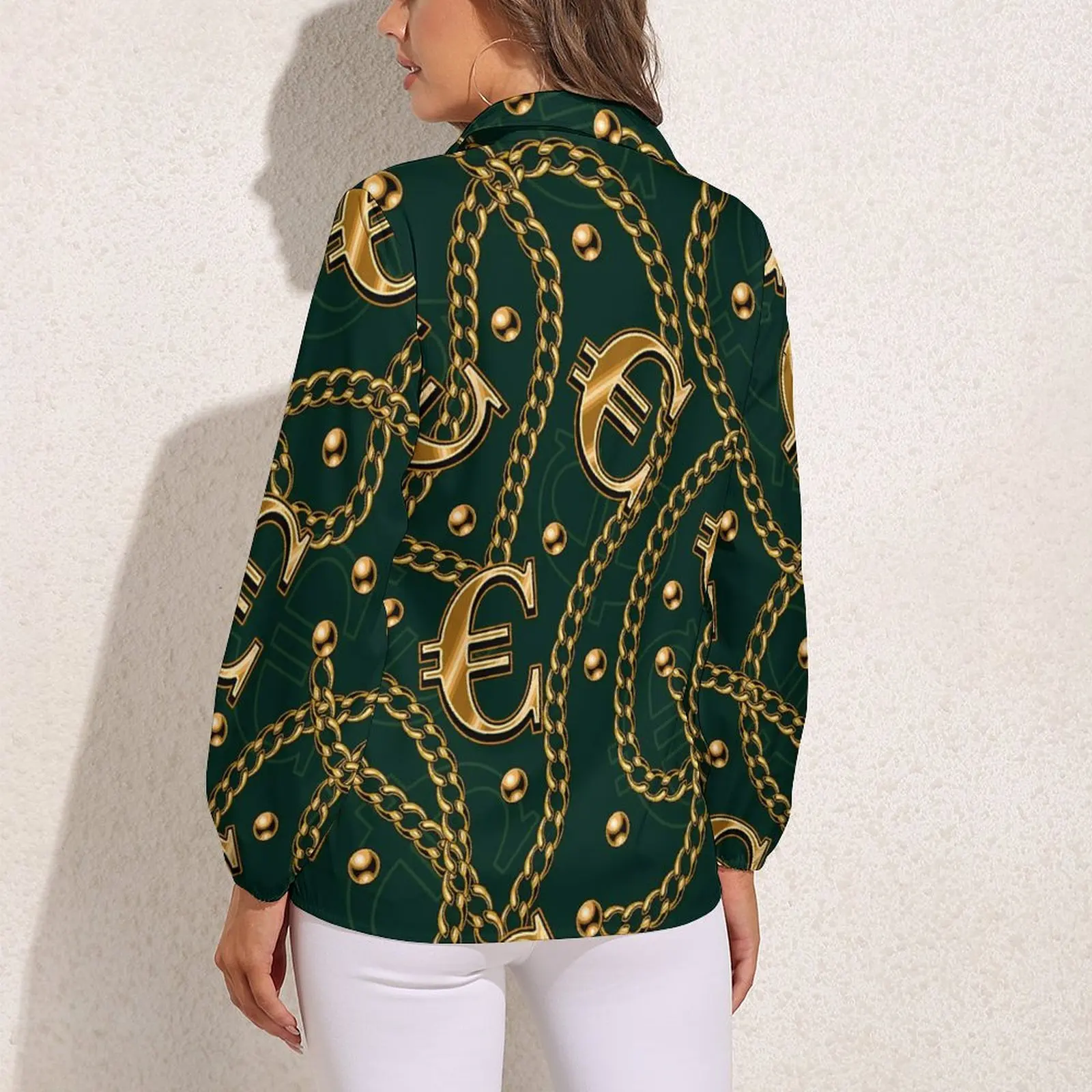 Блузка женская свободного покроя с длинным рукавом и принтом в виде бусин