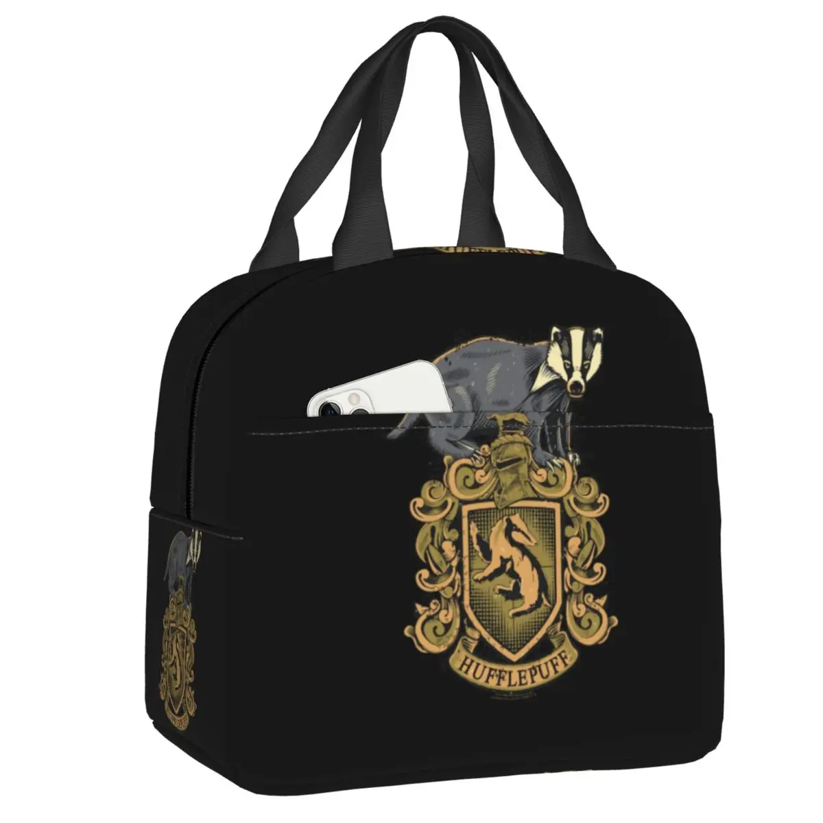 Фото Сумка для обеда H-Harrys Hufflepuff Badger Crest для мужчин и женщин, термоизолированные коробки для завтрака для детей, школьников №1
