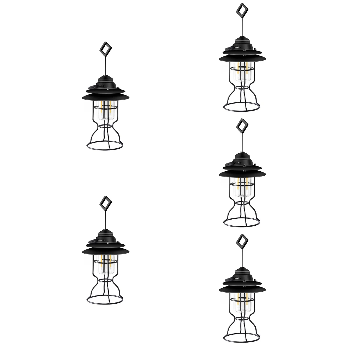 

5pcs Camping Lamp Vintage Iron Hanging Light USB Rechargeable Outdoor Night Lamp