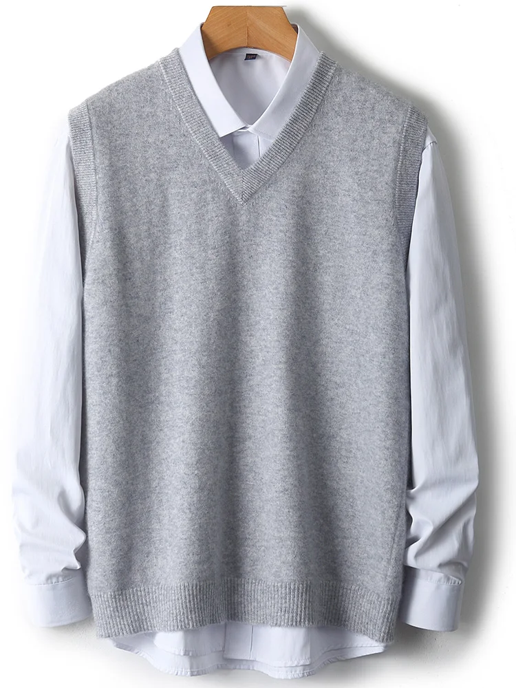 Новый мужской свитер из 100% мериносовой шерсти жилет пуловер с v-образным вырезом