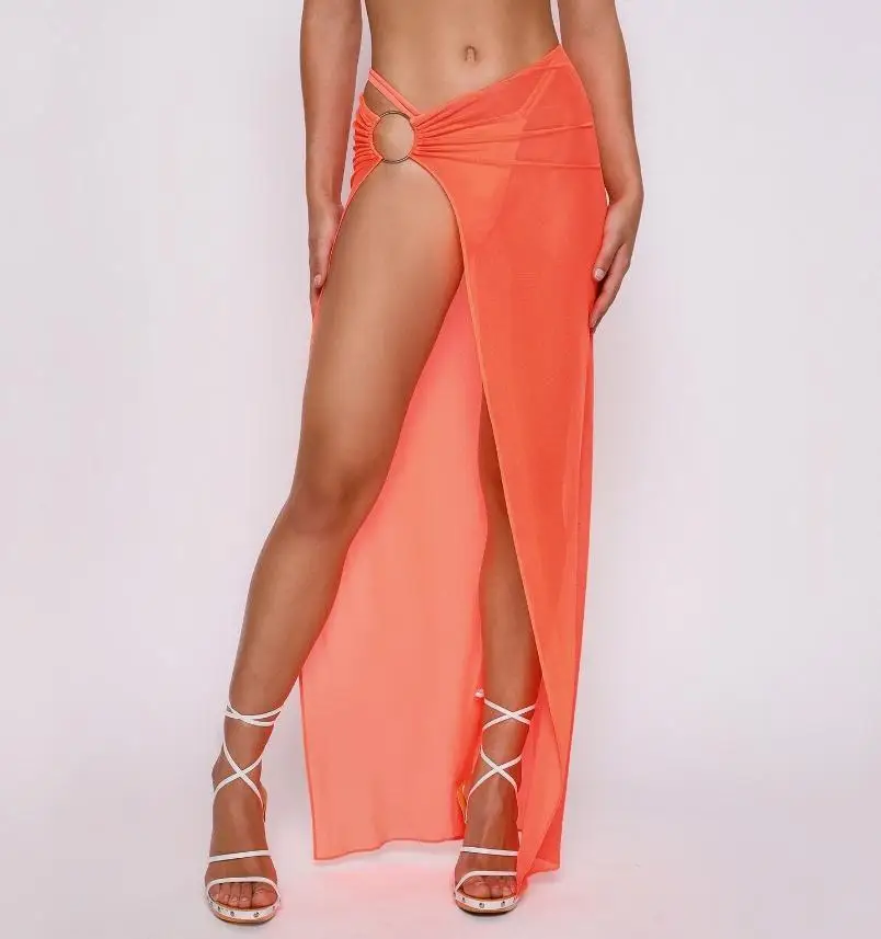 Летняя Новинка Женская длинная саронг сетчатая пляжная юбка однотонный чехол