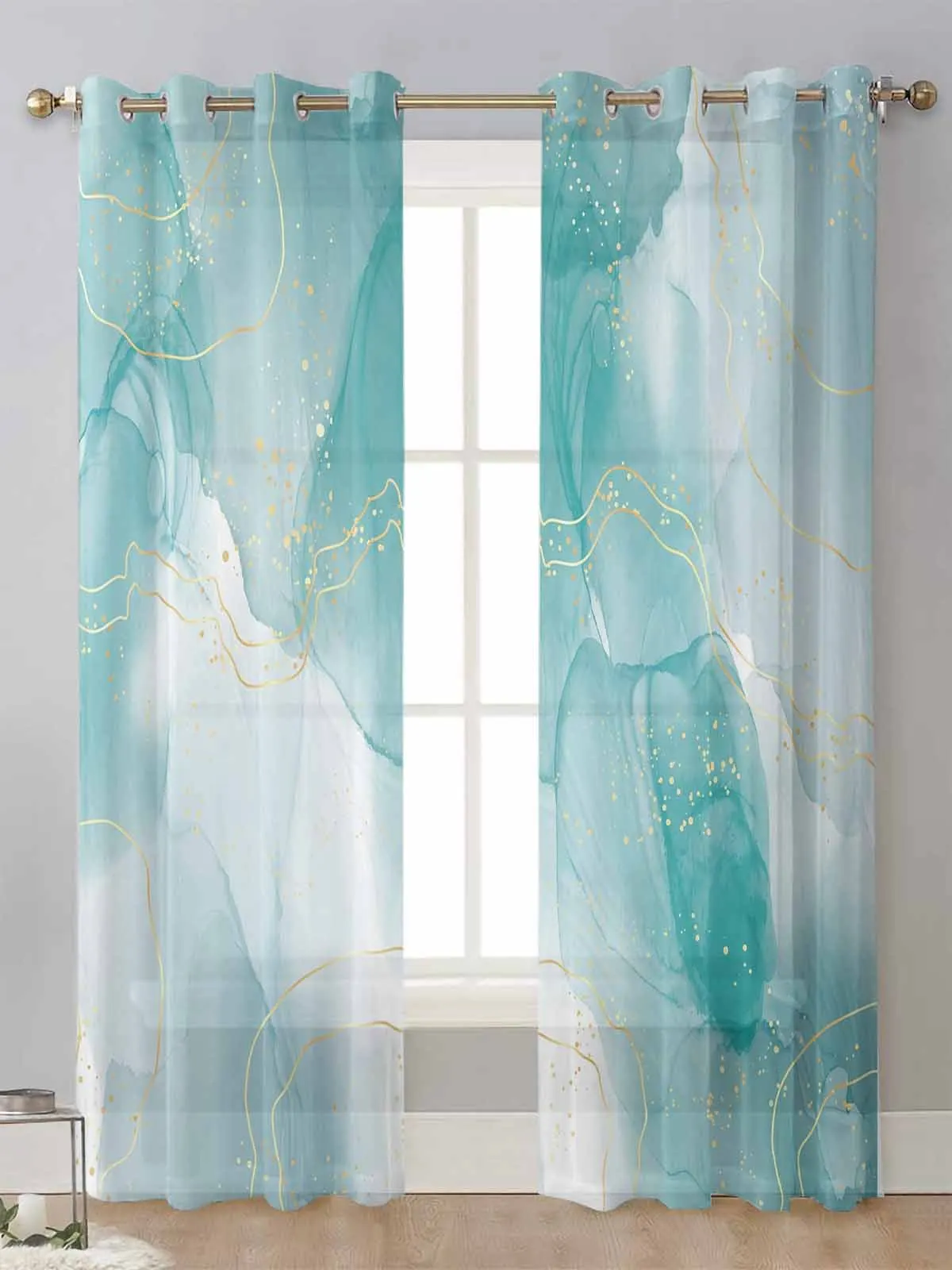 

Marble Aqua Green Gradient Sheer Curtains For Living Room Window Transparent Voile Tulle Curtain Cortinas Drapes Home Decor
