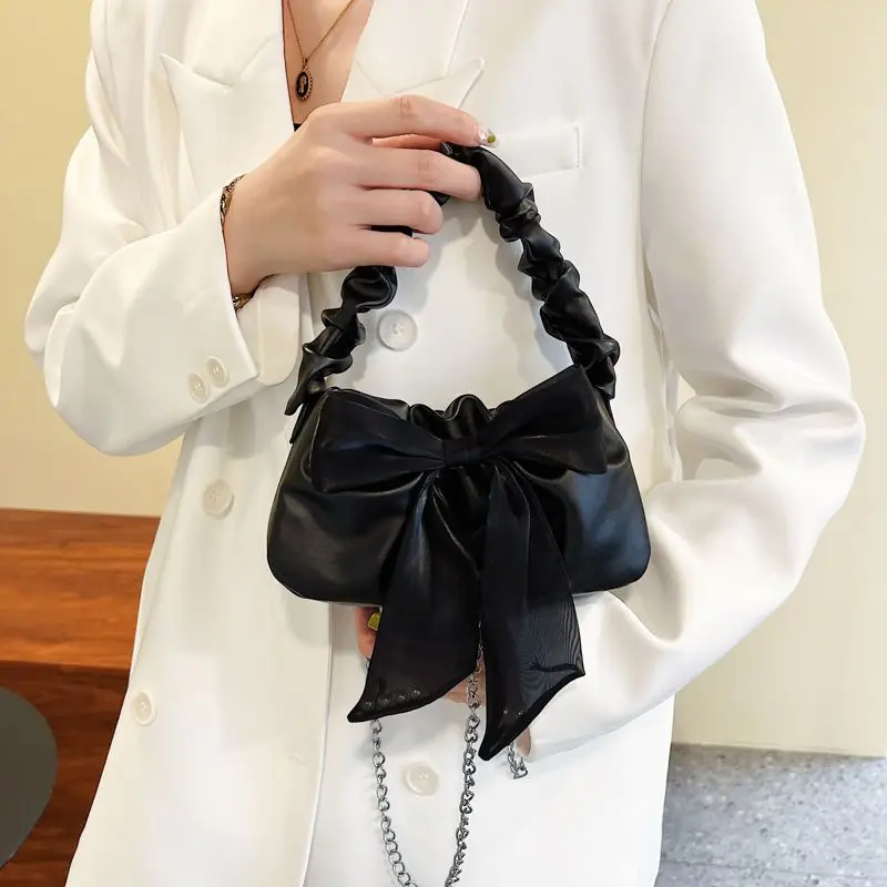 Плиссированные мини-сумки для женщин милая Наплечная Сумка принцессы с бантом