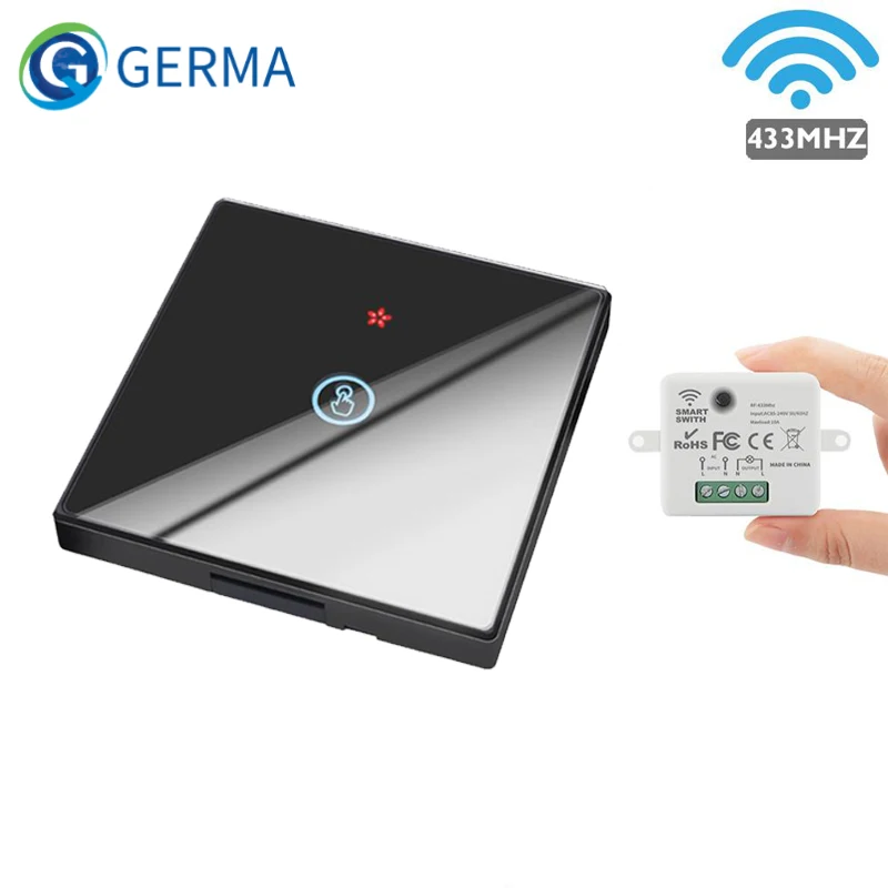 

GERMA Mini Module Smart Wireless Touch Switch Light 433MHZ Electrical Home Remote Control Glass Screen Wall Panel On Off 220V
